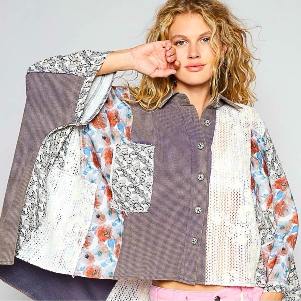 POL Patchwork Oversized poncho style Boho top!